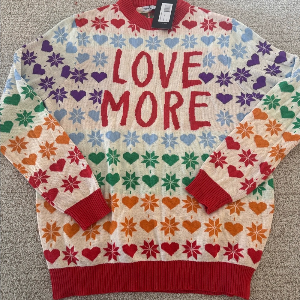 Love More Multicolor Crewneck Sweater - Red Accent